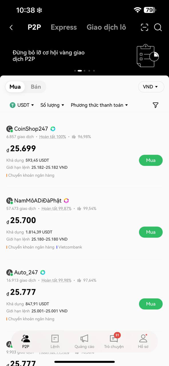 Mua USDT trên OKX