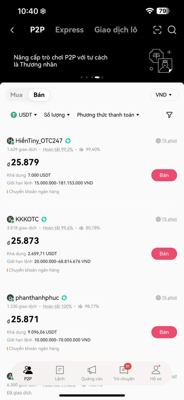 Bán USDT trên OKX